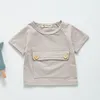 Летние дети мальчики девочка с коротким рукавом большая карманная футболка младенца рожденная одежда 210429