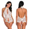 Dames Open Bodysuit Hollow Floral Kant Perspectief Halter Teddy Dames Erotische Corset Lingerie 211208