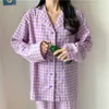 Caiyier coreano roxo grade meninas pijamas conjunto bonito inverno manga longa lazer sleepwear para as mulheres soltas nightwear casa semestas 210928