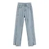 Hög midja jeans för kvinnor vintage långa denim byxor kvinnlig all-match Koreansk stil Casua solida raka byxor 210515