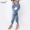 Lichtblauwe Gescheurde Jeans voor Dames Street Style Sexy Mid Rise Distressed Broek Stretch Skinny Hole Denim Potlood Broek 220107