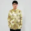 Erkek ceketler erkek gömlek bluzu geleneksel Çin kung-fu ceket ceket uzun kollu vestido chines hanfu altın