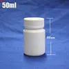 300pcs / lote Capacidade 50ml Branco Plástico Garrafa de HDPE com tampa parafuso para comprimidos Comprimidos Cápsula Medicina Alimentos EmbalagemGood Quadty