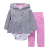 Kleding Sets 3 stks Unisex Baby Boy Clothes Bodysuits + Jas + Pant Volledige Mouw Katoenen Hooded Girl Winter Rits