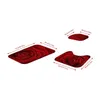 Rideaux de douche 4 pcs imprimer des fleurs de rose rideau étanche en polyester salle de bain rouge set tapis de bain # t2g