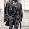 Men's Wool & Blends Trench Coat Men Winter Over Long For Fashion Print Mid-Length Turn-down Collar Woolen Mens