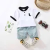 Sommer Junge Baby Kleidung Anzug Cartoon Dinosaurier Hemd Feste Denim Shorts 2 Stück Set kinder Kleidung Set Kostüme für kinder G220310