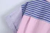 Camicia da donna con risvolto a righe con cuciture rosa Harajuku Chic Dolce donna Top manica corta estiva 210507