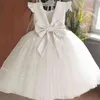 2021 New Peach Pink Flower Girls Dresses For Wedding Beading Backless Girl Birthday Party Evening Dress Tulle Princess Ball Gown G1218