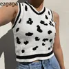 Ezgaga Maglione Gilet Donna Casual Cow Stripe Con Scollo A V Senza Maniche Crop Top Bianco Latte Gilet Donna Nero Lavorato A Maglia Street Autumn Tank 210430