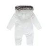 Baby Hooded Rompers Fur Collar Jumpsuits Plain Bodysuits Långärmad Babies Jumpsuit Kläder M3853