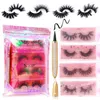 3D Faux Mink Eyelash Magic Eyeliner Glue Pen Kit de 4 pacote de cílios naturais macios Reutiliza cílios falsos reutilizados com delineadores auto-adesivos líquidos