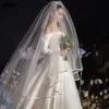 الصورة الحقيقية الأبيض العاج طبقة اثنين من الزفاف الحجاب 3.5 متر الشريط حافة مانتيا الزفاف حجاب العروس اكسسوارات الزفاف veu de noiva x0726