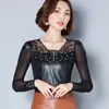 Bahar Kore Moda Kadın Seksi Dantel Oymak Bluz Kadın Gömlek Uzun Kollu O-Boyun Blusas D241 30 210521