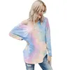 Tie Dye Lange Mouw Sexy T-shirt voor Vrouwen Zomer V-hals Plus Size Mode T-shirt Dames Tops Harajuku Tee Shirt Femme 210608