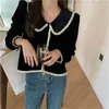 Kadın Kadife Streetwear Ofis Lady Bluzlar Kısa Yüksek Bel Chic Elegance Dantel Tüm Maç Gömlek Gevşek Tops 210525