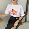 Korejpaa Dames Sets Zomer Koreaanse Chic All-Match Ronde hals Letter Bear Print T-shirt Hoge Taille Rechte Split Denim Rok 210526