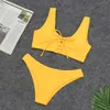 Damskie stroje kąpielowe Kobiety bikini zacinek Criss Cross Kobieta seksowna koronka w górę 2021 Brazylijska solidna kolor Backless Dwuczęściowy strój kąpielowy