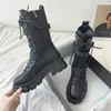 Boots Women's Zipper Lace-up Motorcycle Platform Shoes Mid-tube Spring And Autumn Punk Pu Leather