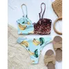 Women's Swimwear Sexy Bikini Women Bandeau Swimsuit Female Leopard Patchwork High Waist Beach Thong Set Bathing Suit Swim