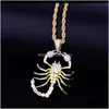 Colliers Pendentifs Jewelryanimal Scorpion Hip Hop Pendentif Avec Chaîne De Tennis Or Sier Couleur Bling Cubic Zircon Hommes Collier Bijoux Pour Gi