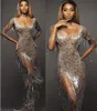 Femmes Robe Youssef Aljasmi Robe de soirée Silver Gaine Tassel à manches longues Mermaid V-Col V-Cou Labourjoisie Kim Kylie Jenner