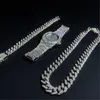 Ketting + horloge + armband 3 stks Kit Hip Hop Miami Curb Cubaanse Ketting Goud Volle Iced Out Verdichte Rhinestones CZ Bling voor Mannen Sieraden