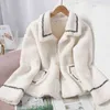 Korobov Korean Chic Outwear Thick Coats Autumn Winter New Vintage Turn-Down Collar Jackets Long Sleeve Fake Fur Pockets Coat 210430