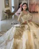 شامبانيا الذهب حبة 2022 فساتين quinceanera الدانتيل يصل appliqued طويلة الأكمام الكرة بثوب حفلة موسيقية ارتداء الحلو 16 اللباس vestidos