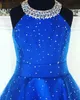 Little Miss Pageant Dress for Teens Juniors Toddlers 2021 Rhinestones Sequins Royal Organza Long Kids Gown Formal Party Beading Halter Neckline rosie Custom-Made