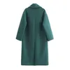 BLSQR Women Green Fashion Elegant Warm Woolen Coat Pockets Female Outerwear Chic Blends Long Overcoat 210430