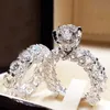CAOSHI Set di anelli di fidanzamento per matrimoni, gioielli placcati in rodio, in ottone, zirconi, zirconi, anelli di pietra, coppia3177999