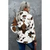 Damjackor Mode Cow-tryckt Sherpa-tröja Kvinnor Kohud Oversized ytterkläder Fleecerock Dam Vinter Mjuk Varm Sweatshirt