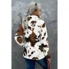 Women's Jackets Fashion Cow Printed Sherpa Pullover Women Cowhide Oversized Outwear Fleece Coat Ladies Winter Soft Warm Sweatshirt