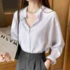 Fashion Striped Shirt Women Summer Long Sleeve Office Lady Thin Sunscreen s and Blouses Tops 11391 210506