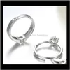 Corée Style Sier Plaqué Cristal Amant Anneaux Zircon Couple Anneau Ouverture Réglable Main Diamant Bijoux Saint Valentin Cadeau Pour Hommes Drop Deli