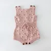 Çocuklar Bebek Kız Örgü Ponponlar Romper Kolsuz Kız Örgü Giysi Sevimli Yenidoğan Polka Dot Bodysuit Rahat Tulum Kış Bahar Giyim