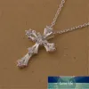 Collier avec pendentif croix en cristal d'argent 925, chaînes de 18 pouces pour femmes, Bijoux à la mode, cadeaux, livraison directe
