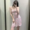 Summer Sukienka Kobieta Różowy Kwiatowy Strappy Mini Kobiety Moda Bez Rękawów Backless Slip Sexy Krótki ES 210519