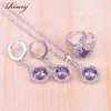 Risenj Lucky Note Square Purple Zircon & Crystal Silver Color Jewelry For Women Earrings Ring Necklace Bracelet Set H1022