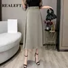 Spring Summer Formal OL Style Women Long Skirts Button High Waist Harajuku Tulle A-Line Mid-Calf Skirt Female 210428