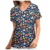 Kadınlar039S Bluzlar Gömlekler Kadın Moda Hayvan Baskı Kısa Kollu Boyun Üstleri Çalışan Üniforma Bluz Gömlek Laboratuvarı Scrubs Work Bezi4815306