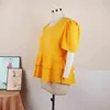 Plus size 4xl mulheres blusas lanterna manga curta ruffles tops para senhoras escritório verão amarelo roxo roxo moda africano camisas 210527