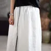 Johnature femmes blanc a-ligne jupes taille élastique Ramie Vintage printemps Patchwork femmes jupes décontractées 210521