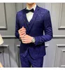 Mode 3 stycken män kostymer mörkgrön tryckt blommig brudgum rökning prom man blazer smal fit bröllop smoking mäns blazers