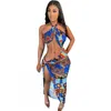 Couvrir maillot de bain femmes robe licou manches haute fendu creux Bikini Robes 2021 bohème plage Maxi maillots de bain Ups femmes