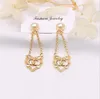 Simple 18K Gold Plated 925 Silver Luxury Brand Designers Letter Stud Geometric Famous Women Crystal Rhinestone Pearl Long Earring Jewelry Accessories 81-100Style