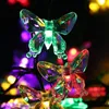문자열 태양열 LED 나비 현악 라이트 야외 방수 크리스마스 화환 요정 조명 연도의 정원 램프 웨딩 장식