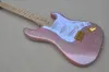 Gitara elektryczna z różową farbą granulowaną z klonową szyjką, maskownicą z białej perły, złotym sprzętem, zapewnia niestandardowe usługi