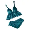 Kvinnor Solid Färg V-Neck Casual Sexig Satin Velvet färgad pyjamas Sling Bowknot Shorts Briefs Set Q0706